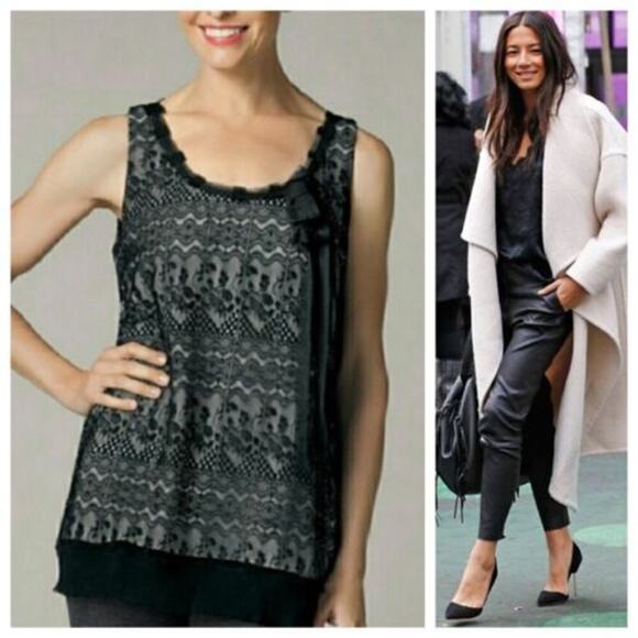 CABI Emily Lace Overlay Tie Bow Neckline Tank Blouse #552 Size Small - Picture 8 of 8